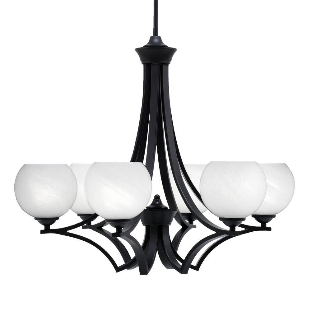 Toltec Lighting 566-MB-4101 Zilo - 6 Light Uplight Chandelier-23 Inches Tall and 26.5 Inches Wide, Finish Color: Matte Black, Glass Color: White Marble