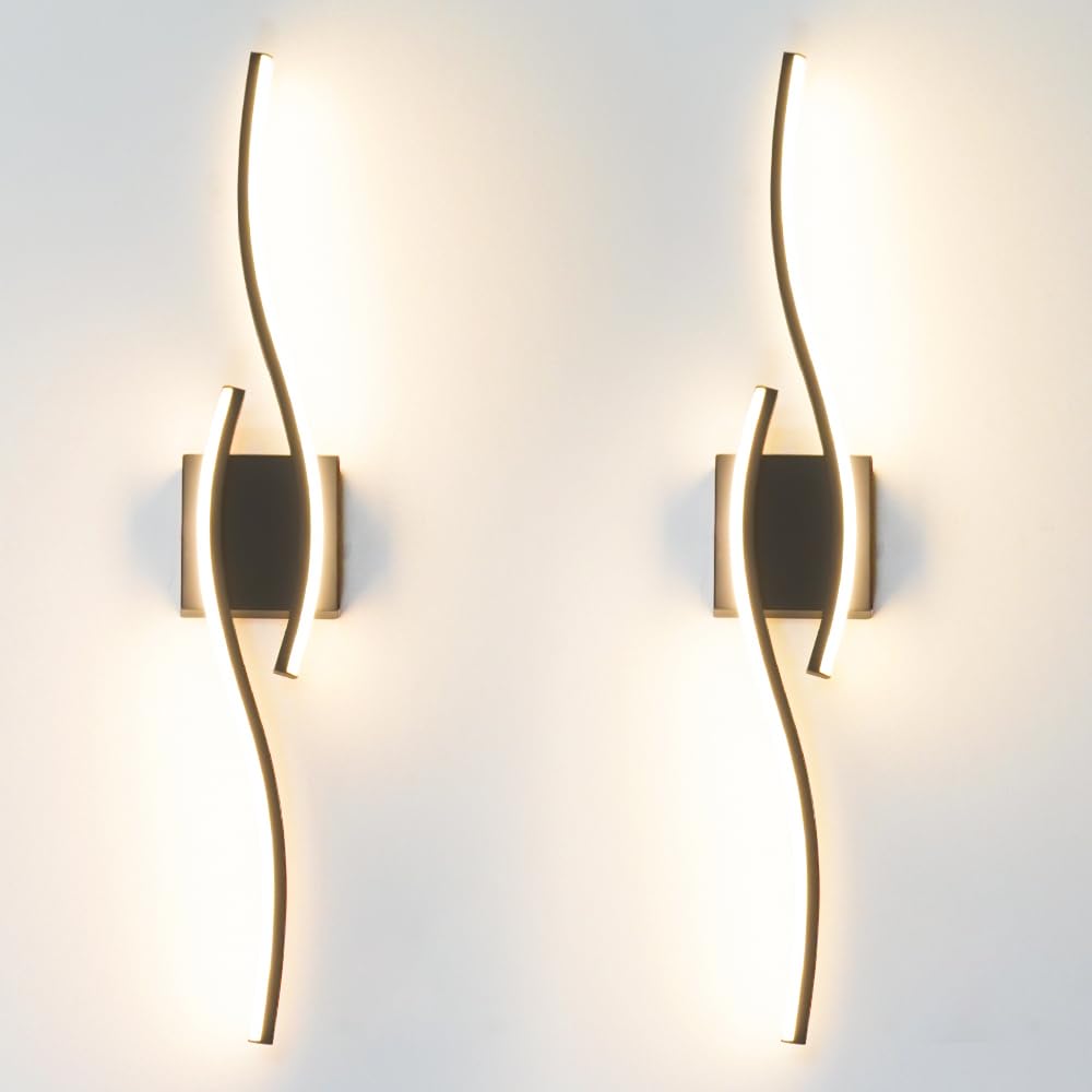 Daunton Modern Hardwired Wall Sconce Set of 2, LED, Black, 27.5in, RC Dimmable, Indoor Lighting, Model DX23014V1S-BK