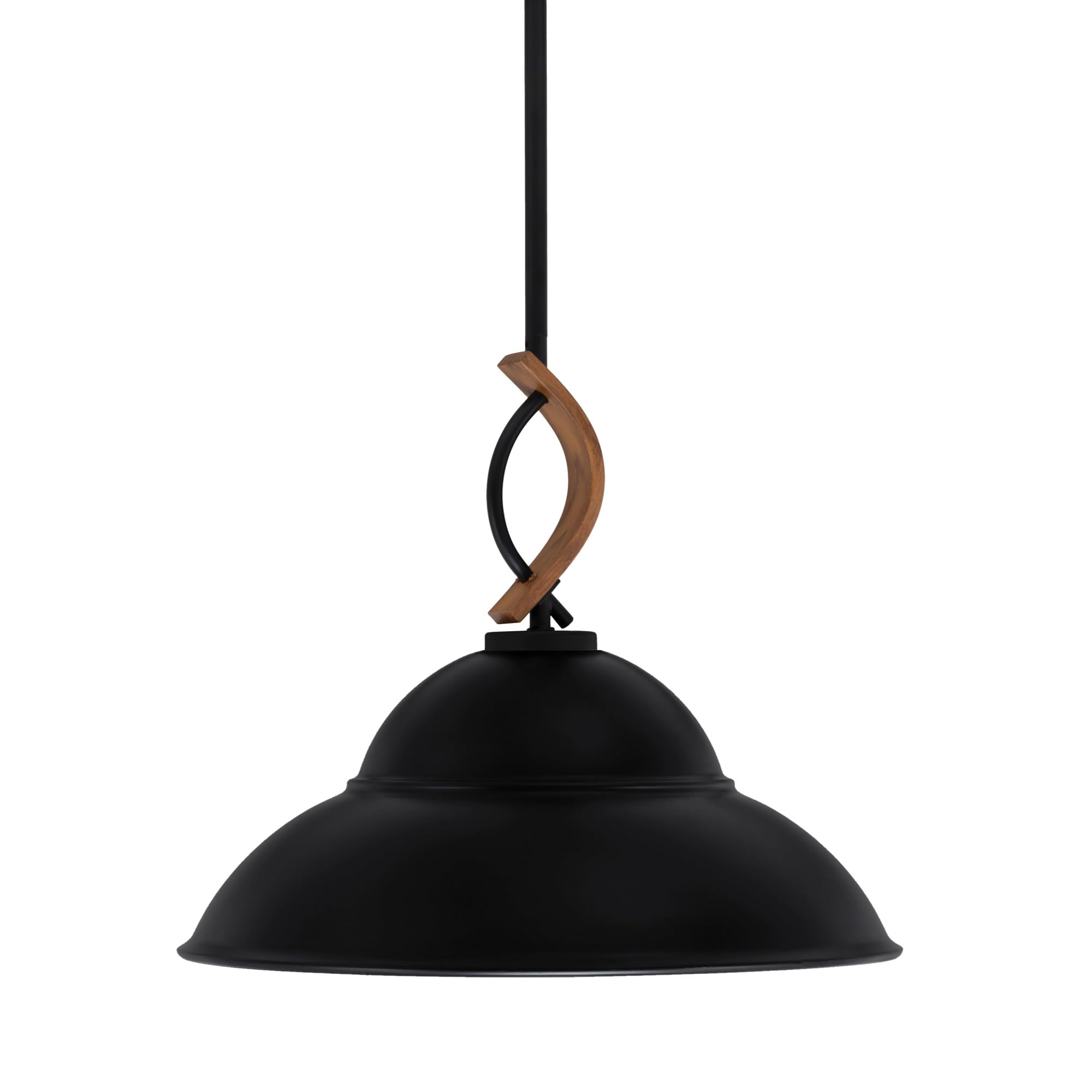 Toltec Lighting Monterey Stem Hung Mini Pendant, 16in Double Bubble Shade, Matte Black & Wood-Look Metal Finish