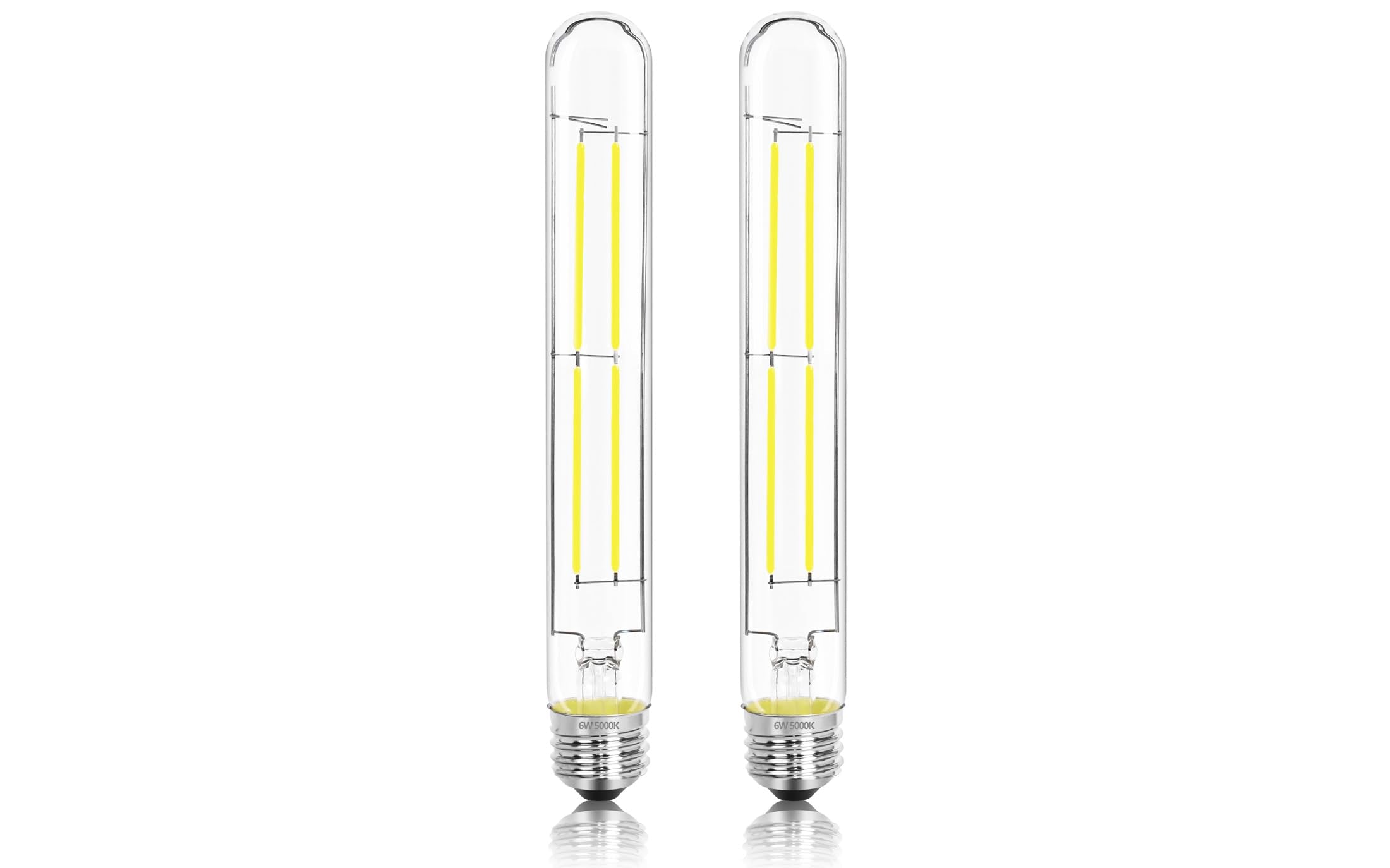 NOVELUX LED Light Bulbs E26 Base 6W 800LM Dimmable 5000K Daylight 9 Inch Glass Tubular Bulbs - 2 Pack