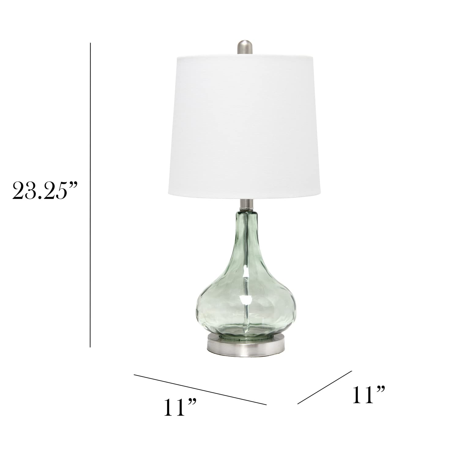 Elegant Designs Modern Dimpled Glass Endtable Lamp, 23.25" Sage Green, Steel, Model LT3326-SGE, White Fabric Shade