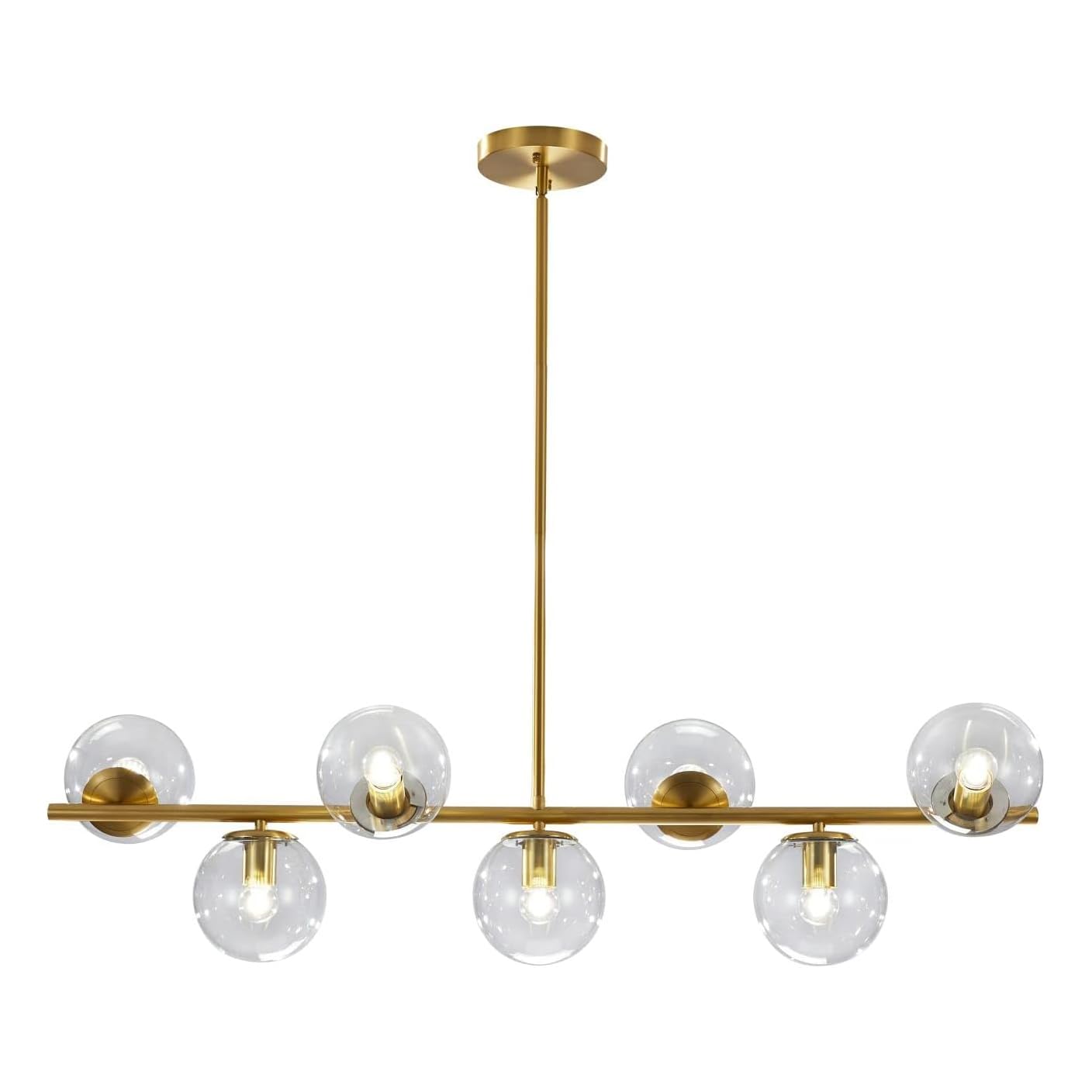 KCO 7-Light Sputnik Chandelier, Brass & Clear Glass, Modern Pendant Lighting for Kitchen Island, Dining Room, Model L1043-GC
