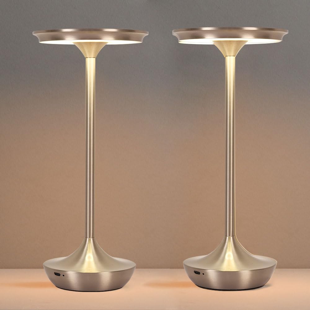 Cordless Table Lamp Set of 2 Portable Rechargeable 6000mAh Outdoor LED Table Lamps 3 Color Stepless Dimming Touch Battery Powered Lamp  Table Light for Restaurant/Patio/Camping/Bedroom(Silver)