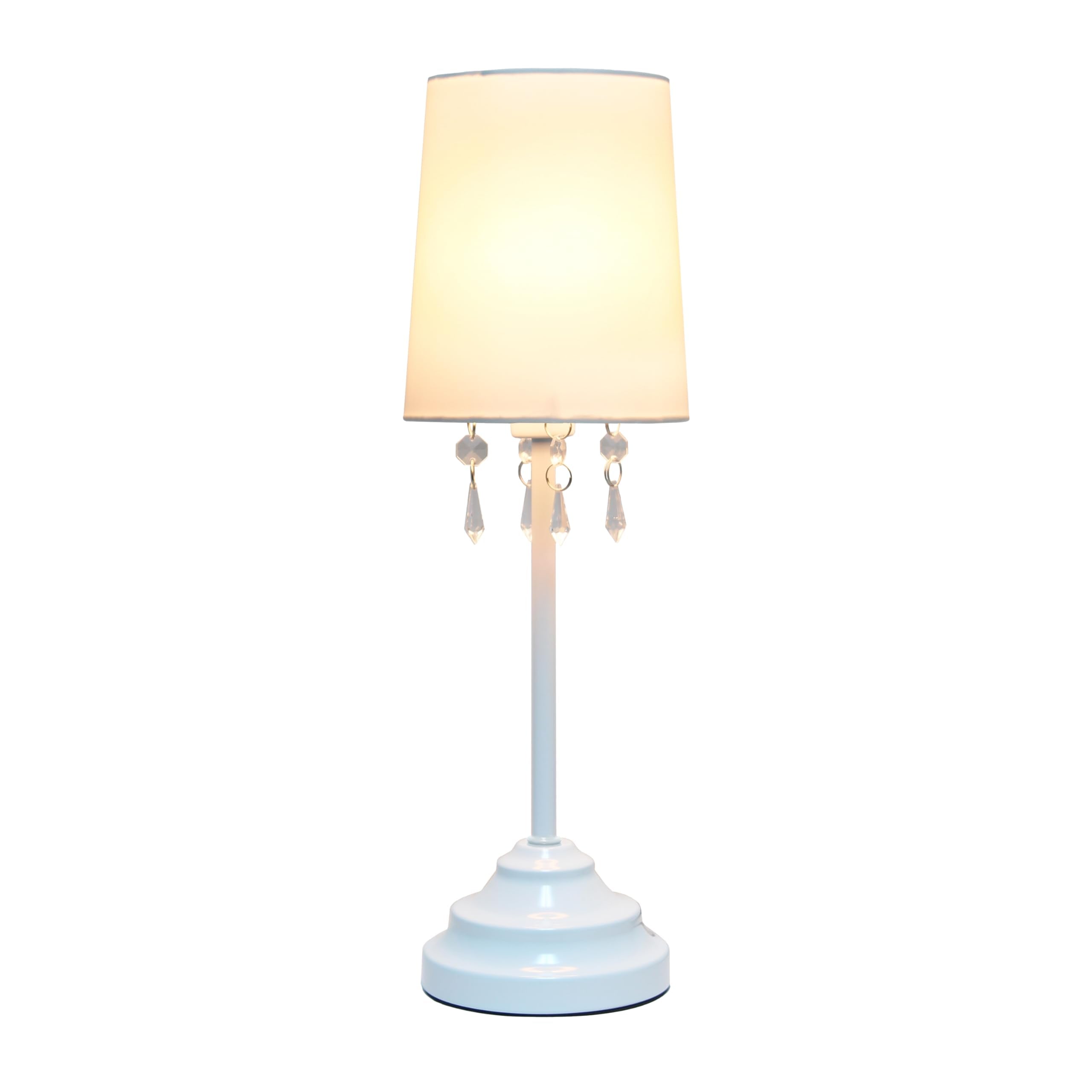 Simple Designs LT3018-WHT Table Lamp, Fabric Shade, Acrylic Beads, White, 16.62in Height, Metal, Single Pack