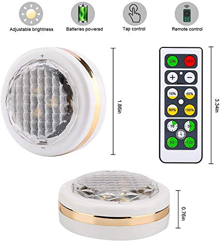 LEASTYLE Puck Lights with Remote, Wireless Under Cabinet Lighting, 6 Pack, Battery Operated, Natural White, Adjustable Brightness, Model 001