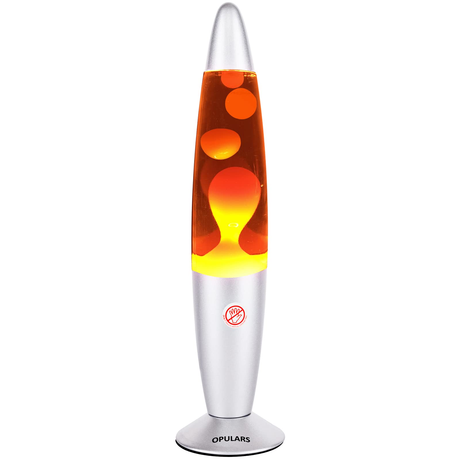 OPULARS Liquid Motion Lamp Magma Lamps for Adults and Kids, 13.5-inch Silver Base Lamp Colormax Volcanic with Orange Wax in Clea