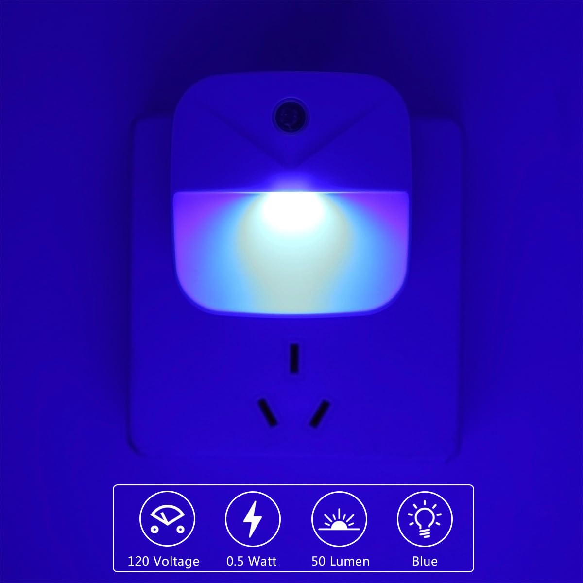 KINUR LED Night Light 6 Pack with Dusk to Dawn Sensor, Soft Glow, Blue, Model GB004