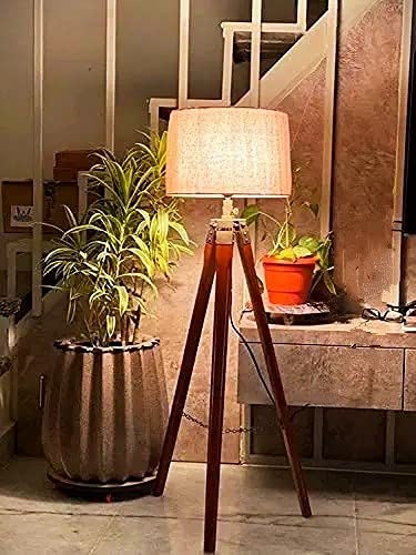 DECORVAIZ Home Decor Wood & Metal Floor Lamp (Brown) Pack of 1