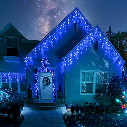 Lomotech Christmas Icicle Lights - 32Ft 8 Modes Waterproof Christmas Lights Connectable With Timer For Holiday, Wedding Party, E