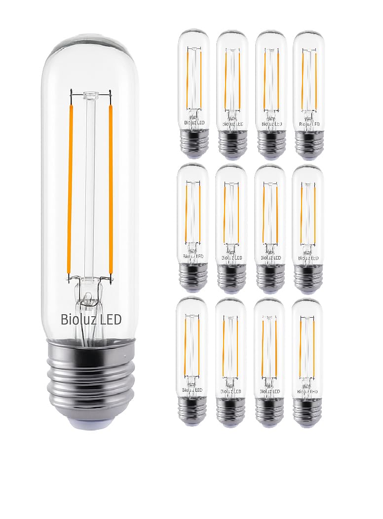 Bioluz LED T10 Edison Bulbs 5W 40W Equivalent Dimmable Soft White 3000K Glass 12 Pack UL Listed