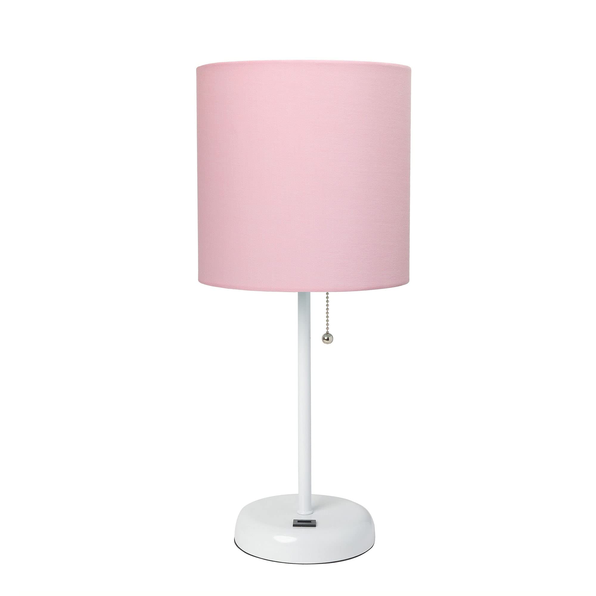 Creekwood Home White Metal Table Lamp With Light Pink Shade & Usb Port, 19.5&quot; Contemporary Design