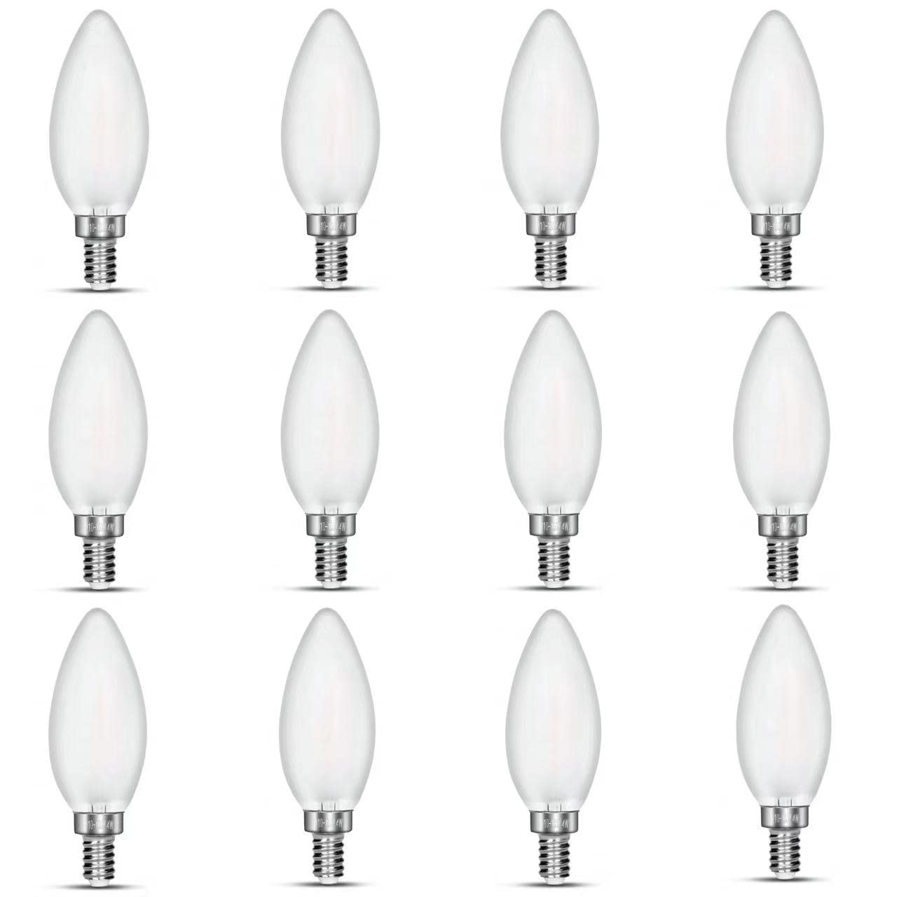 Carrybc Led Candelabra Bulb, 40W Equivalent Chandelier Lamp, Dimmable E12 Base, Daylight White 4000K Filament, Frost Glass, 4W 4