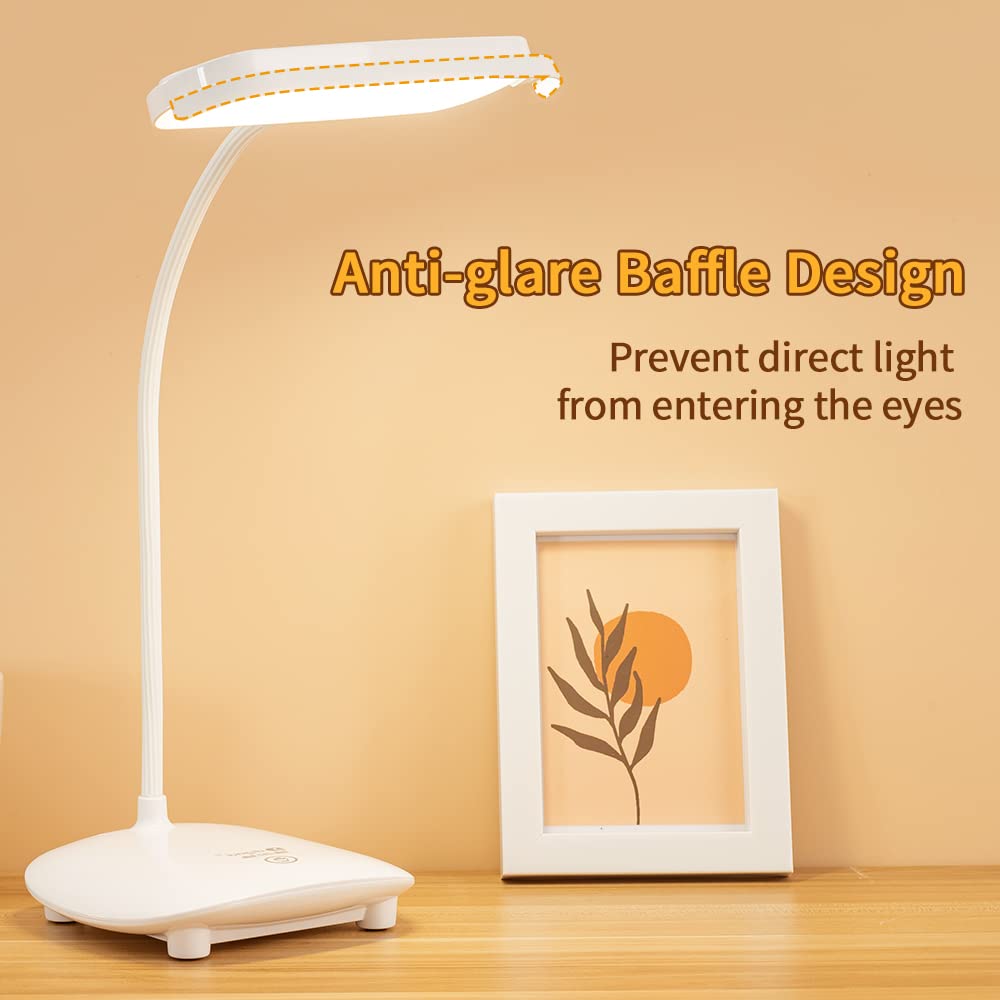 MAYTHANK Cordless LED Desk Lamp, Touch Control, Dimmable, Gooseneck, Rechargeable, White, Model TAID-1109-321