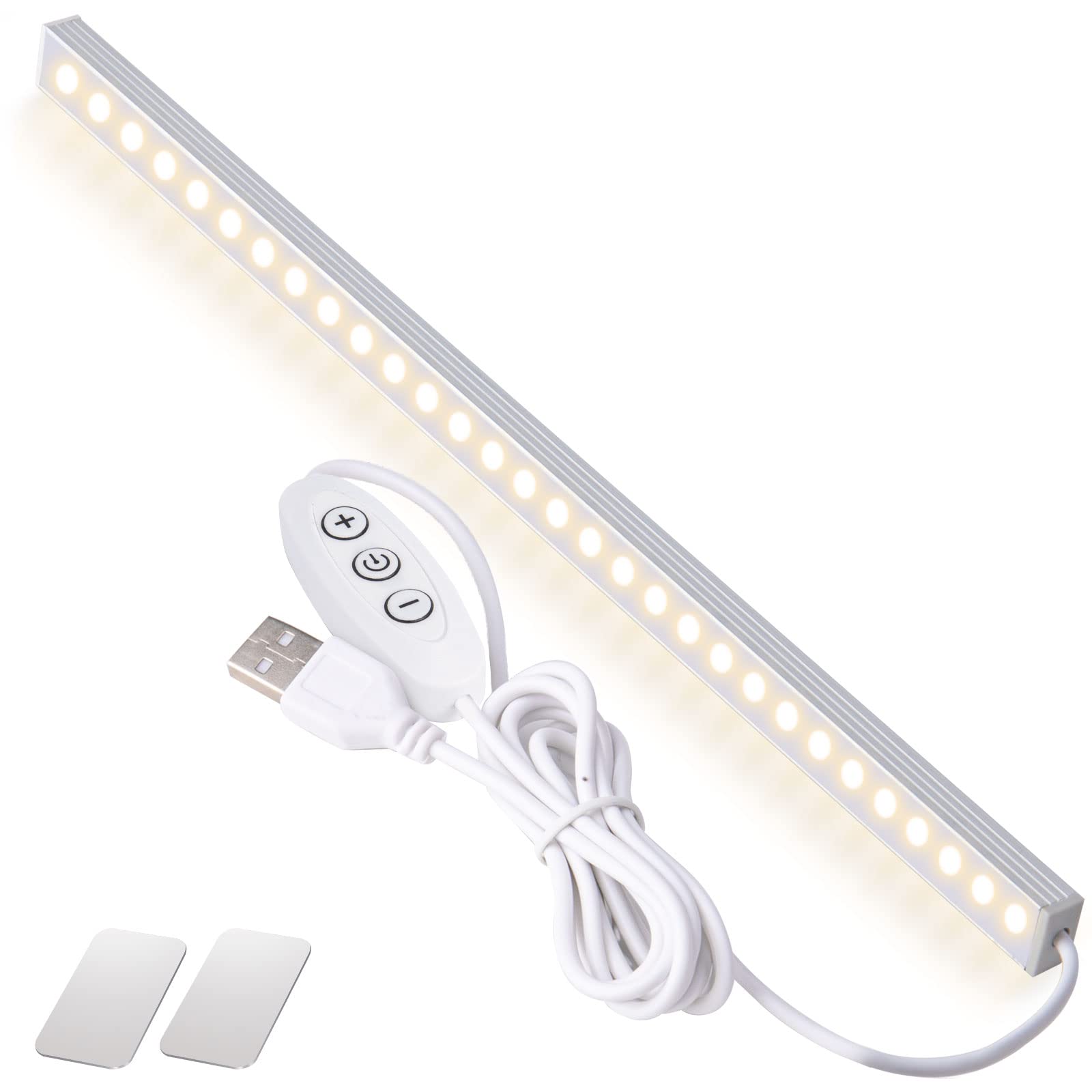 DWEPTU USB Powered Under Cabinet Lighting, 12'' Tool-Free Mount Dimmable LED Strip for Pantry & Workspace