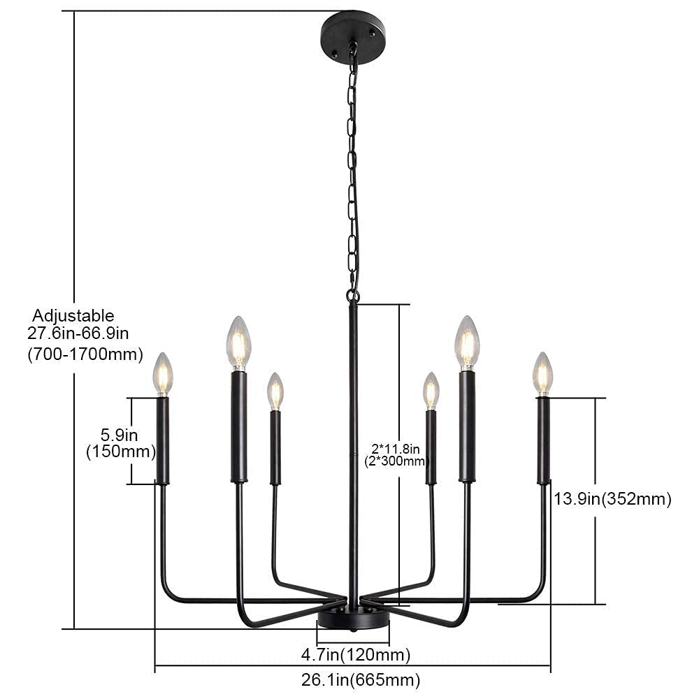 Alisadaboy Black 6-Light Farmhouse Chandelier - Rustic Pendant Lighting For Dining Room & Kitchen