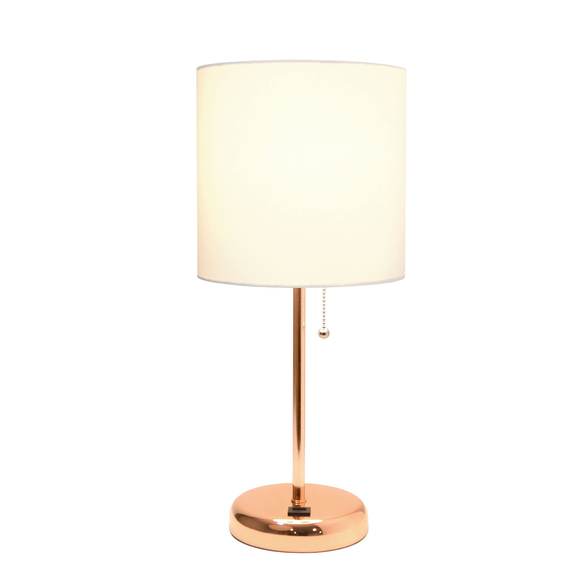 Creekwood Home Rose Gold Metal Table Lamp With Usb Port & White Drum Shade - 19.5&quot;