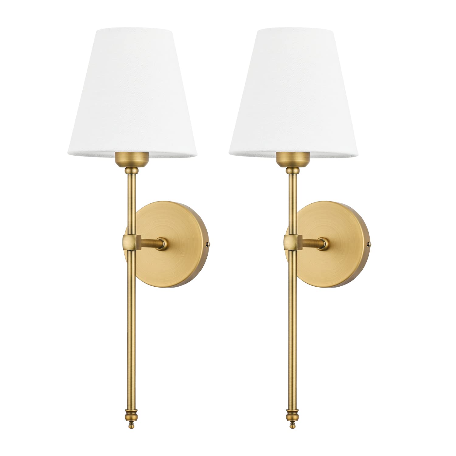 Bsmathom Wall Sconces, Brushed Brass, Hardwired Fabric Shade Lighting, Set of 2, Gold, Model C002-BDWX
