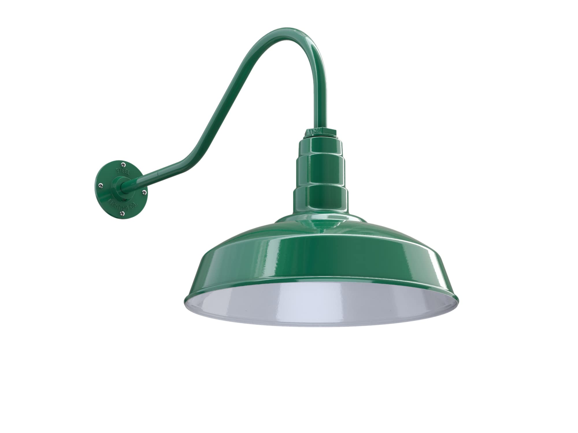 Steel Lighting Co. Gardena Barn Light - 16 Outdoor Wall Mounted Dome, 23 Gooseneck, Green Steel Finish, Made In America