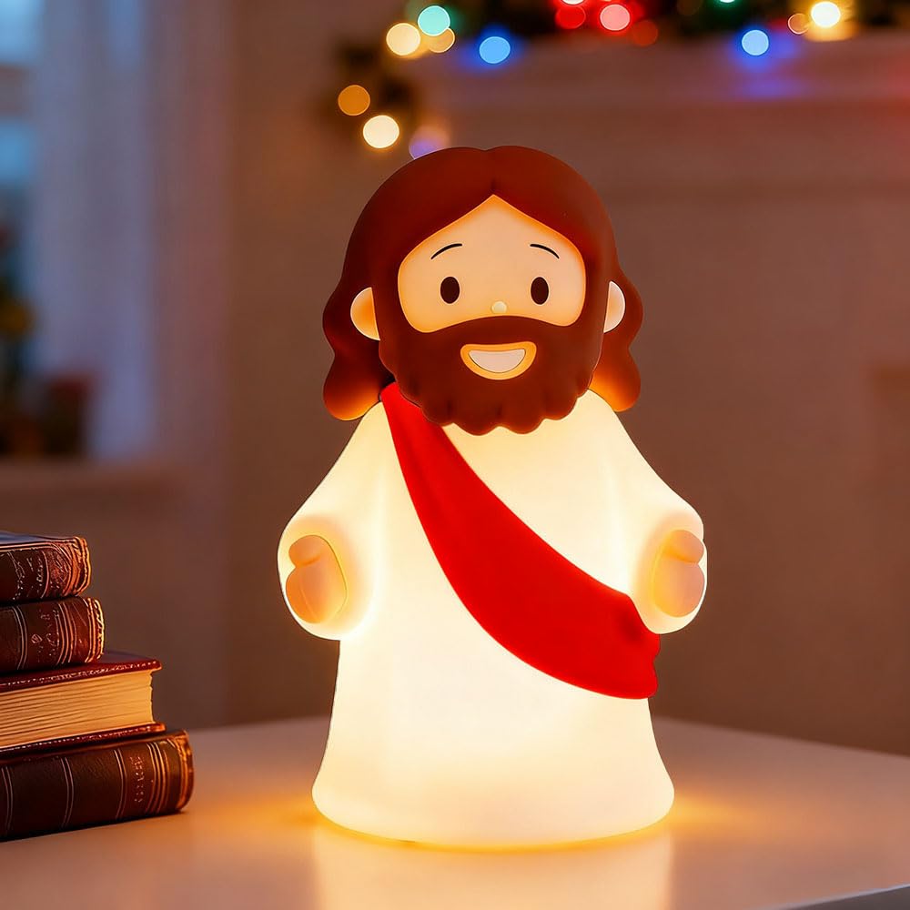 Kangten Chen Jesus Night Light Rechargeable Bedside Night Light Dimmable Silicone Led Light Ideal For Religious Gatherings  Gifts For Sunday School  Baptism Presents  Easter Egg Decorations (Red)
