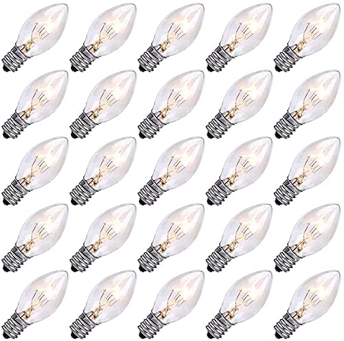 Doratale 25 Pack C7 Clear Replacement Bulbs, C7 Outdoor Christmas String Light Bulbs, 5 W Night Light Bulbs Incandescent Bulbs F
