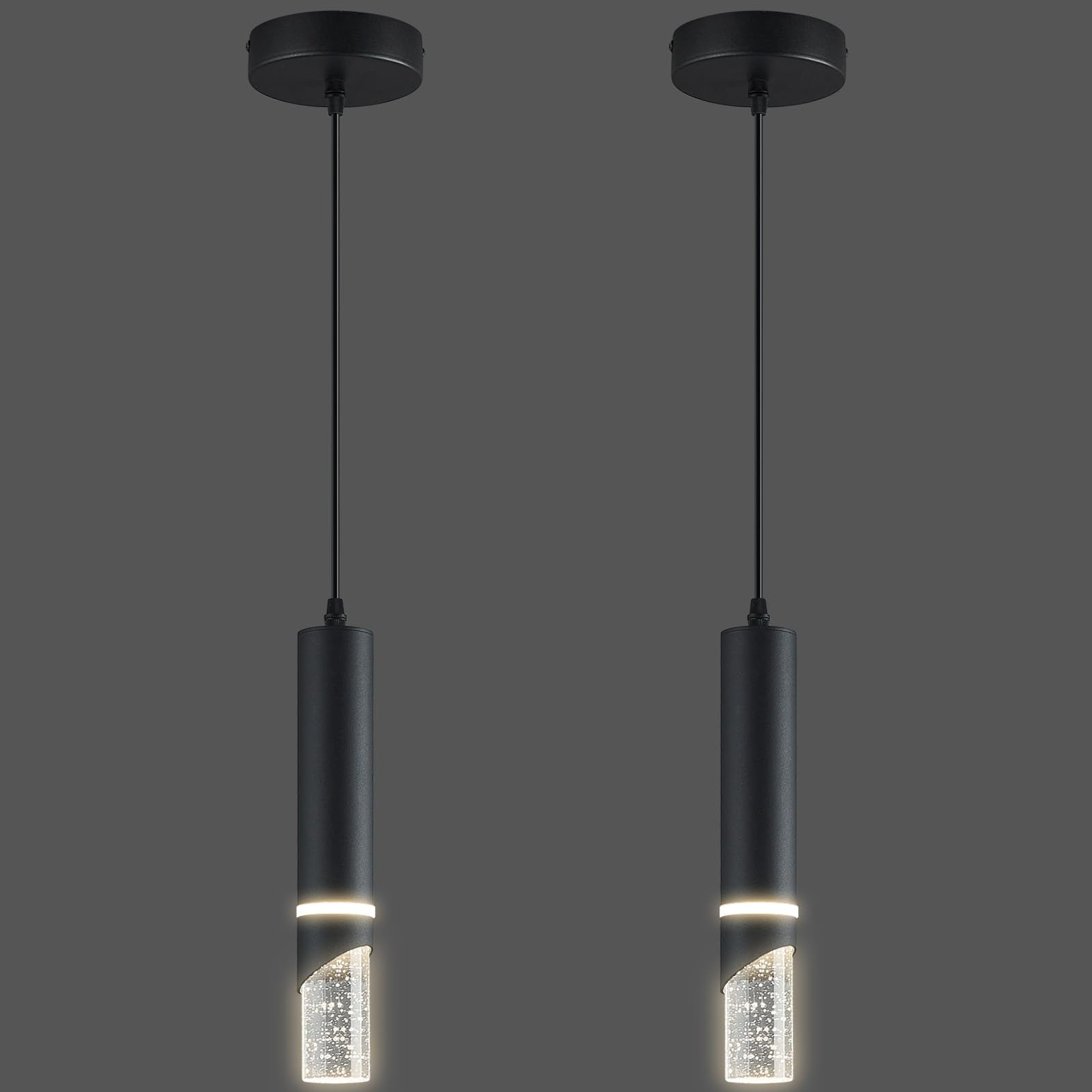 LIANGMH Modern Dimmable Led Pendant Lights Kitchen Island  Ideal for Living Room  Bedroom Sink 6w LED Crystal Energy-Saving Hanging Lamp for Cozy Lighting (Black 2-Pack)