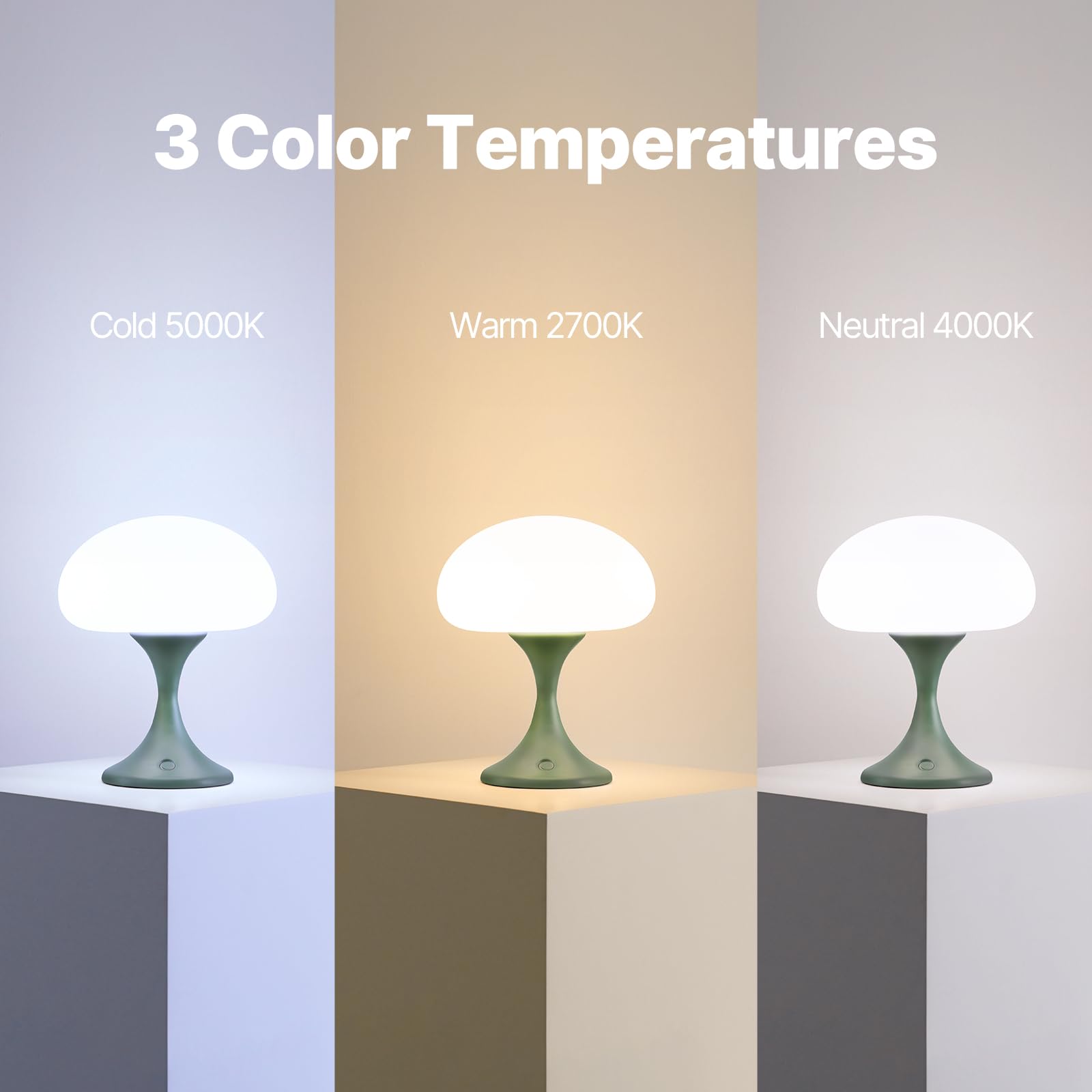 MAGCHARM Mushroom Lamp - 5W LED Cordless Table Lamp, Dimmable Touch Light, Retro Glass Shade, Green, Small Jellyfish Design