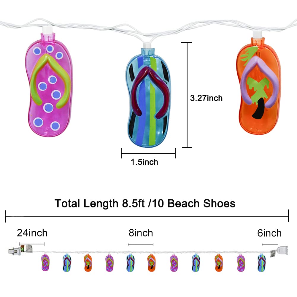 Multicolor Beach Flip Flop String Lights, 8.5Ft Beach Themed Outdoor Party Lights With 10 Multicolor Slipper Lights, Summer Ocean Decorations String Lights For Bedroom Camping Decks Party Lighting
