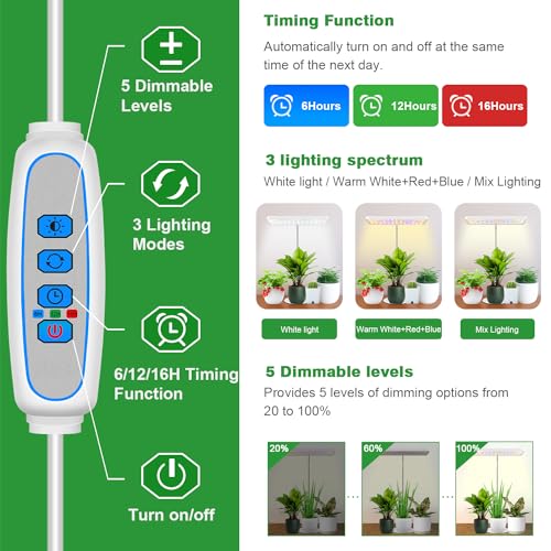 Wiaxulay Grow Light, 78 Led Plant Light For Indoor Plants, Full Spectrum Desktop Growing Lamp With Auto Timer 6/12/16 Hrs, 3 Lighting Modes, 5 Dimmable Levels, Height Adjustable 7.8&quot;-26&quot;, 1 Pack