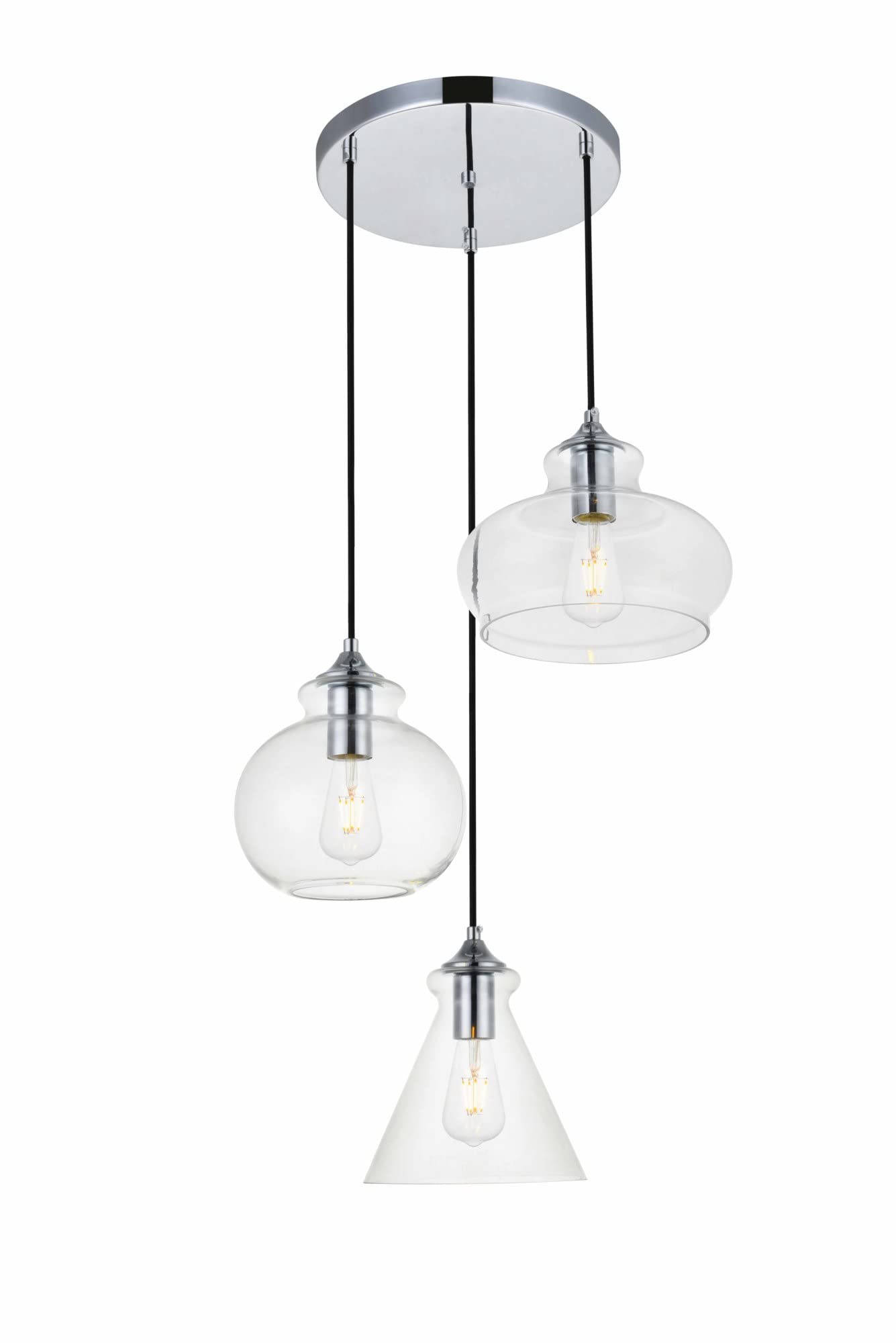 Living District Destry 3-Light Metal Pendant in Chrome and Clear