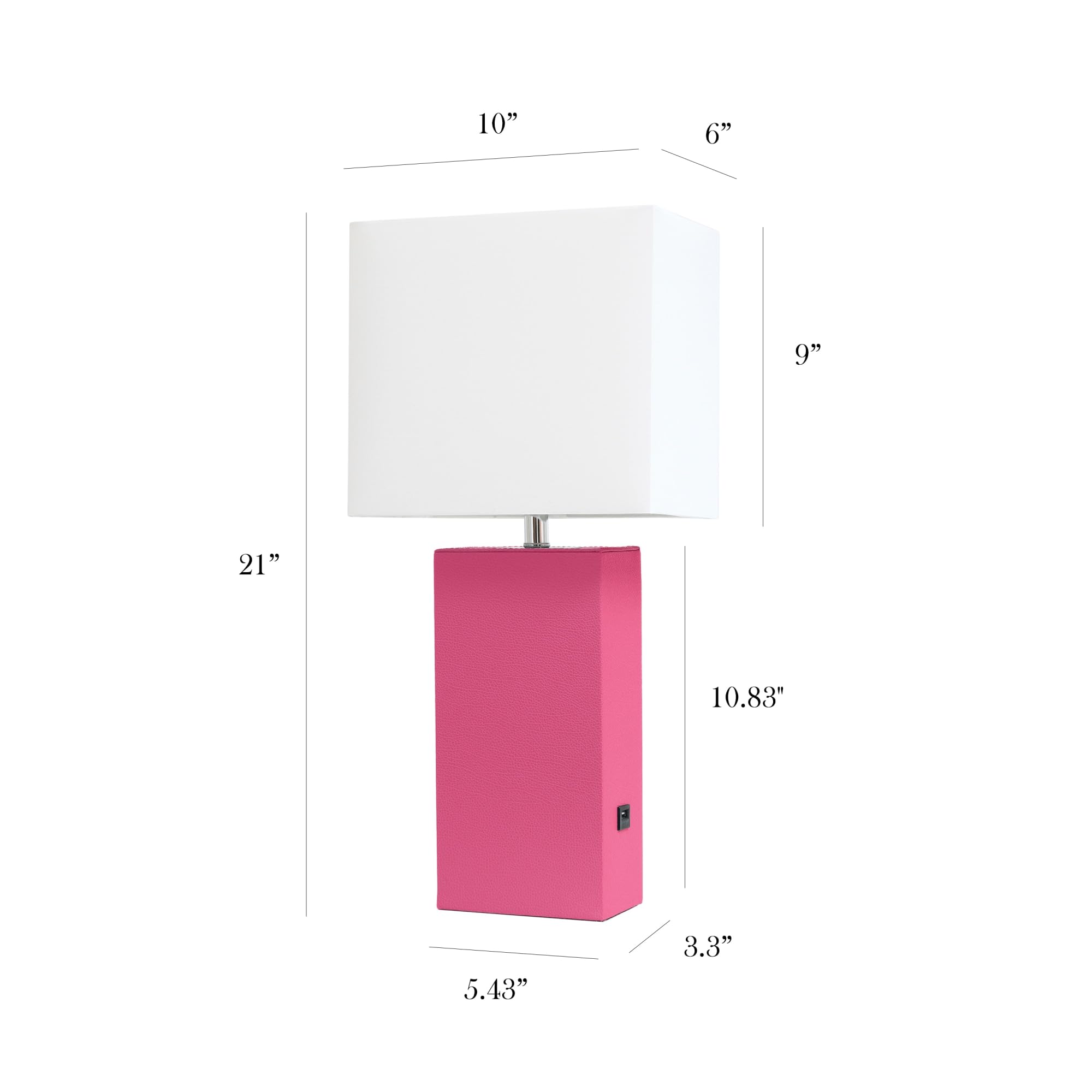Elegant Designs LT1053-HPK Modern Leather USB and White Fabric Shade Table Lamp  Hot Pink (Pack of 1)