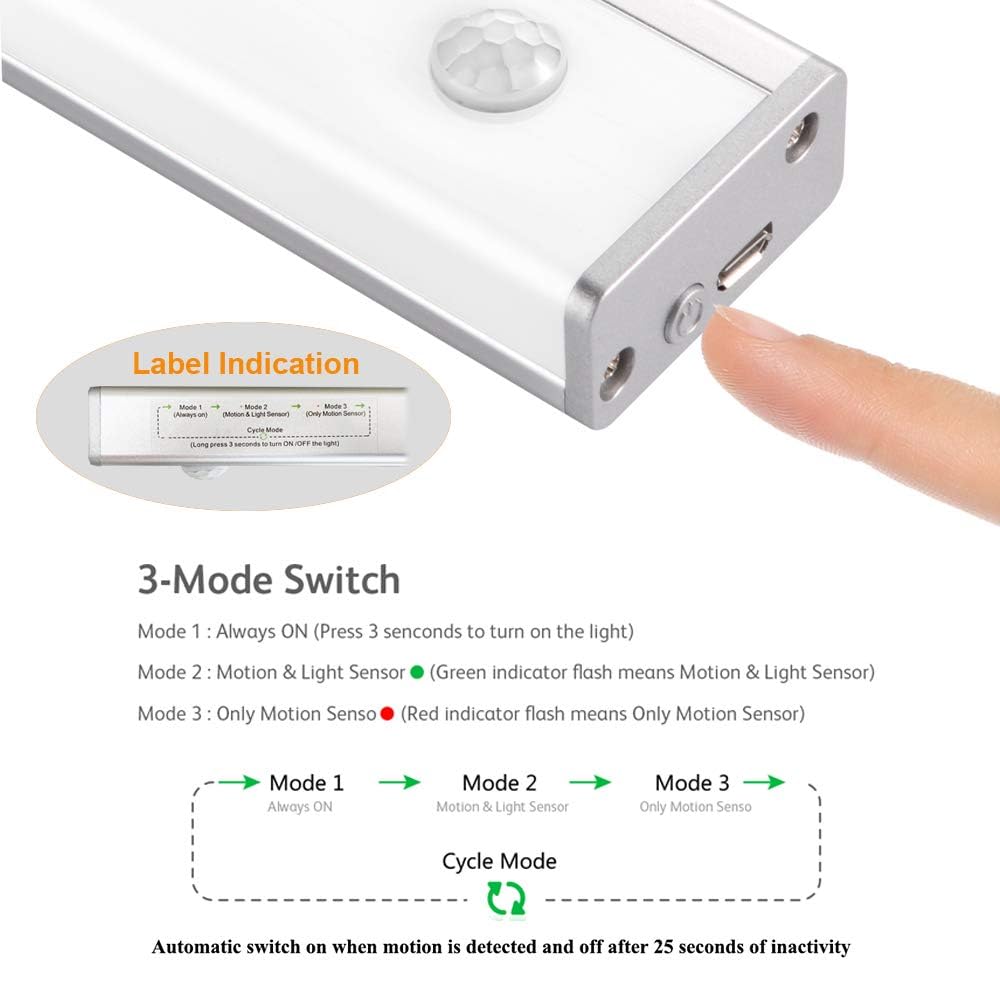 Battery Powered Operated Closet Lights Motion Sensored Activated Rechargeable Under Counter Cabinet Lighting Wireless Indoor Mag