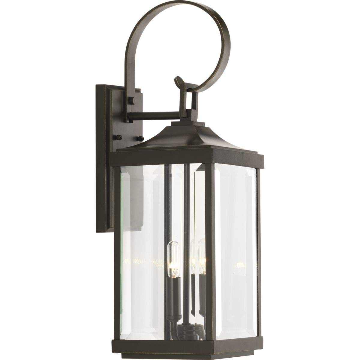 Progress Lighting 2-Light Outdoor Wall Lantern, Clear Beveled Glass, Antique Bronze, Aluminum, Model P560022-020