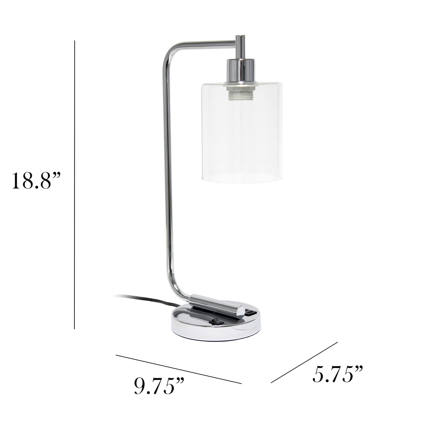 Simple Designs Industrial Iron Lantern Desk Lamp with Dual USB Ports, Chrome, Model LD1066-CHR, USB-No Bulb