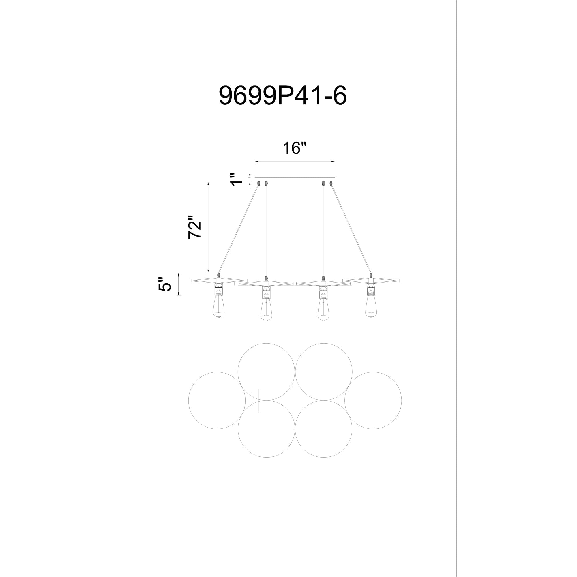 CWI Lighting Ravi 6 Light Down Contemporary Metal Chandelier in Black