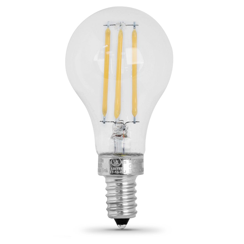 Feit Electric Decorative Clear Glass Filament LED Bulbs, Dimmable, 60W Equivalent, Soft White 2700K, Pack of 2, Candelabra Clear