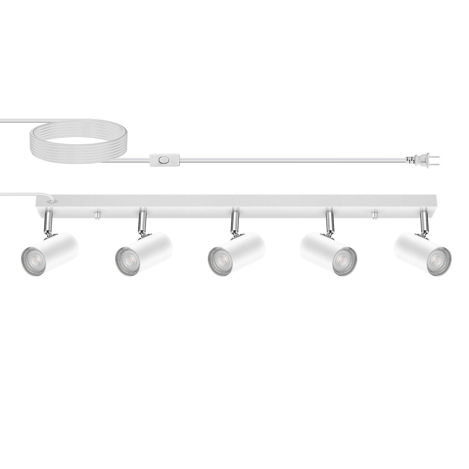 AUQUEE 5 Light Track Lighting Kit,White 5 Way Modern Plug in Ceiling Spotlight,Industrial LED Wall Light for Kitchen Cabinet Gal