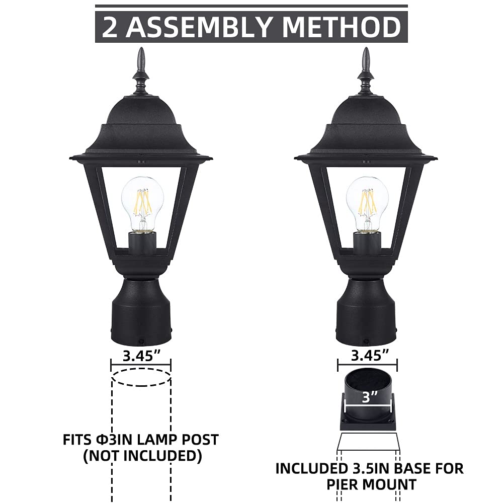 Windben Outdoor Post Light Fixture, Matte Black Aluminum Lantern, 7.4in, Model WB8006 for Gardens, Yards, Balconies, and Entrances