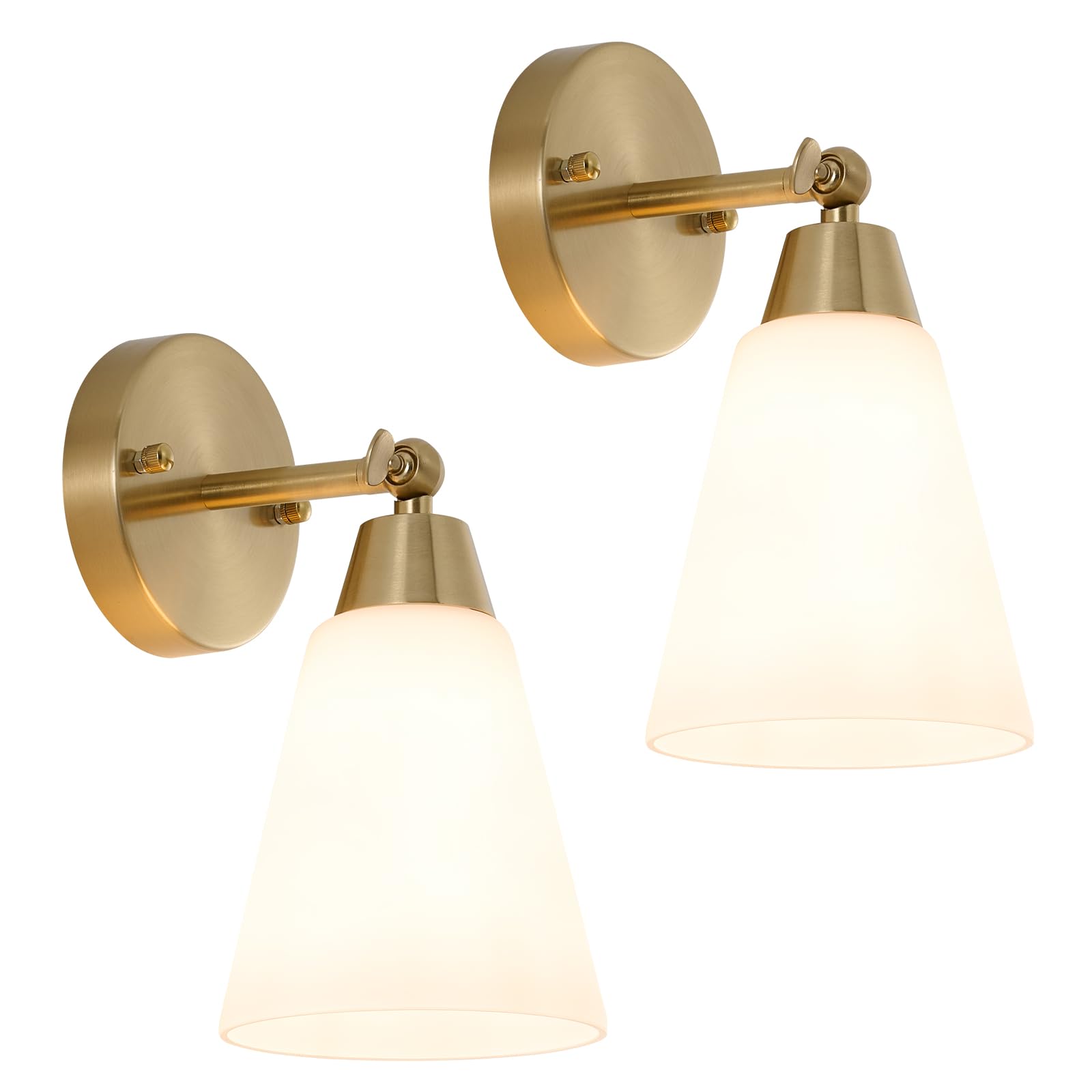 MWZ Gold Wall Sconce Decor 2 Pack,Modern Brushed Brass Sconces Lighting with White Glass Shade,Bathroom Light Fixtures Over Mirr