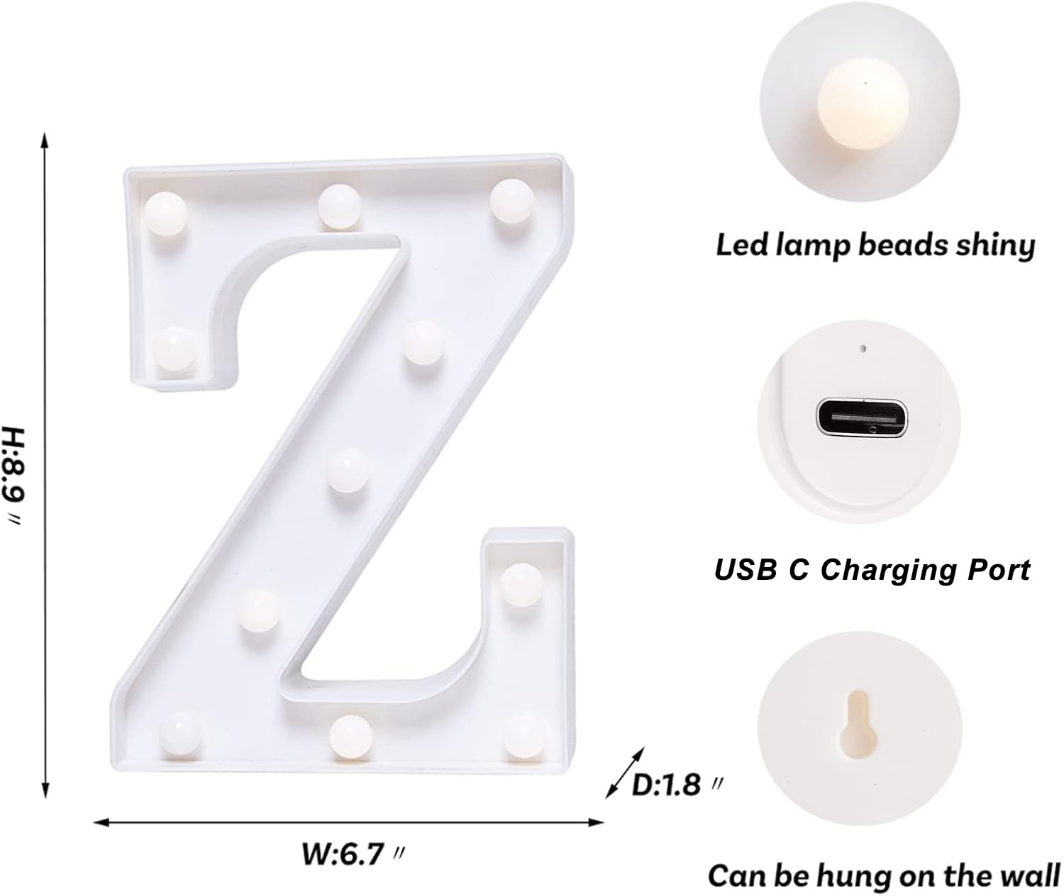 Foaky LED Letter Light Sign, Rechargeable Marquee for Home Bar, Warm Plastic, Model Recharge-ABS, Size Z