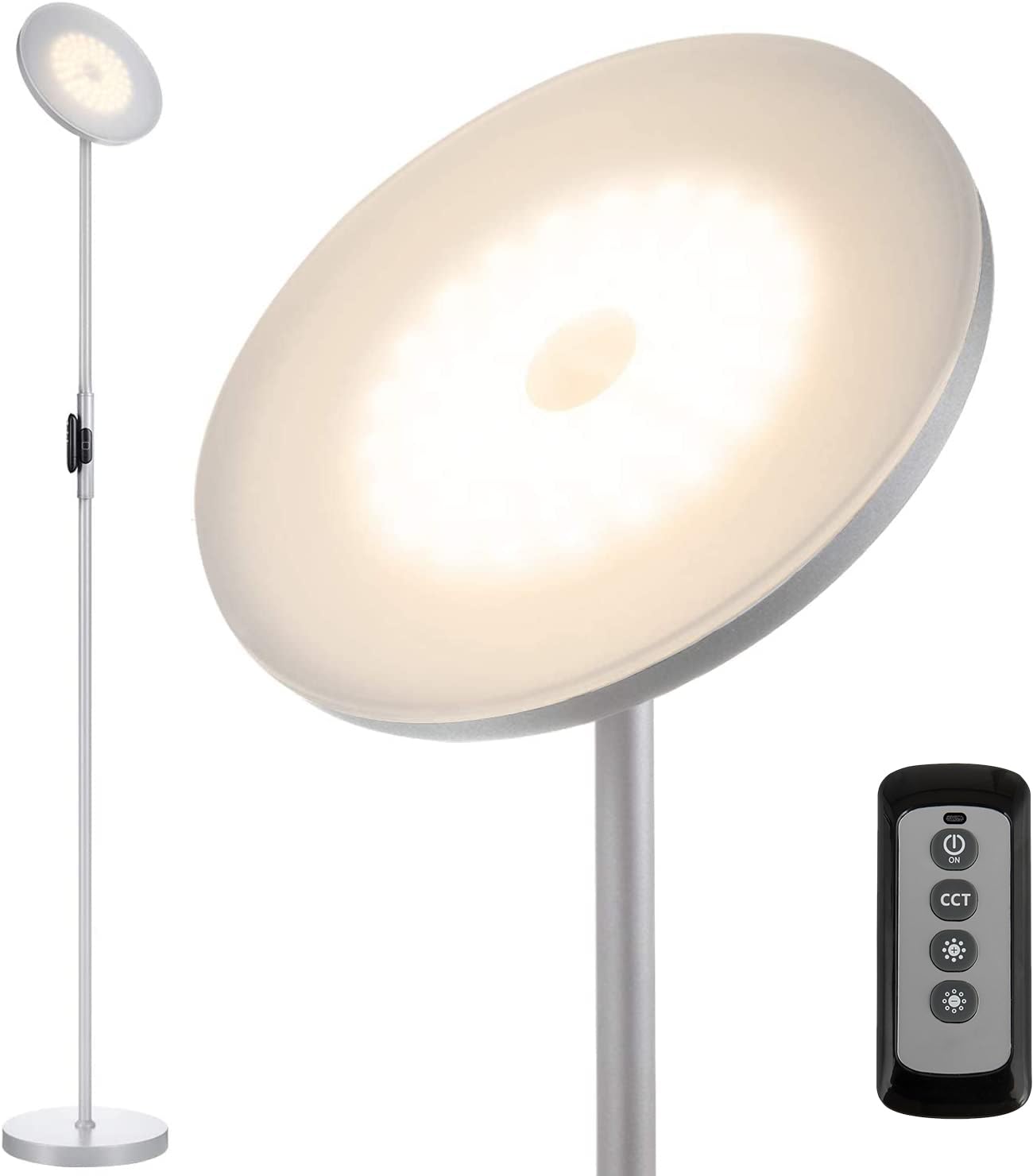 JOOFO Floor Lamp, 30W LED Torchiere with Remote & Touch Control, 2400LM, Silvery Grey
