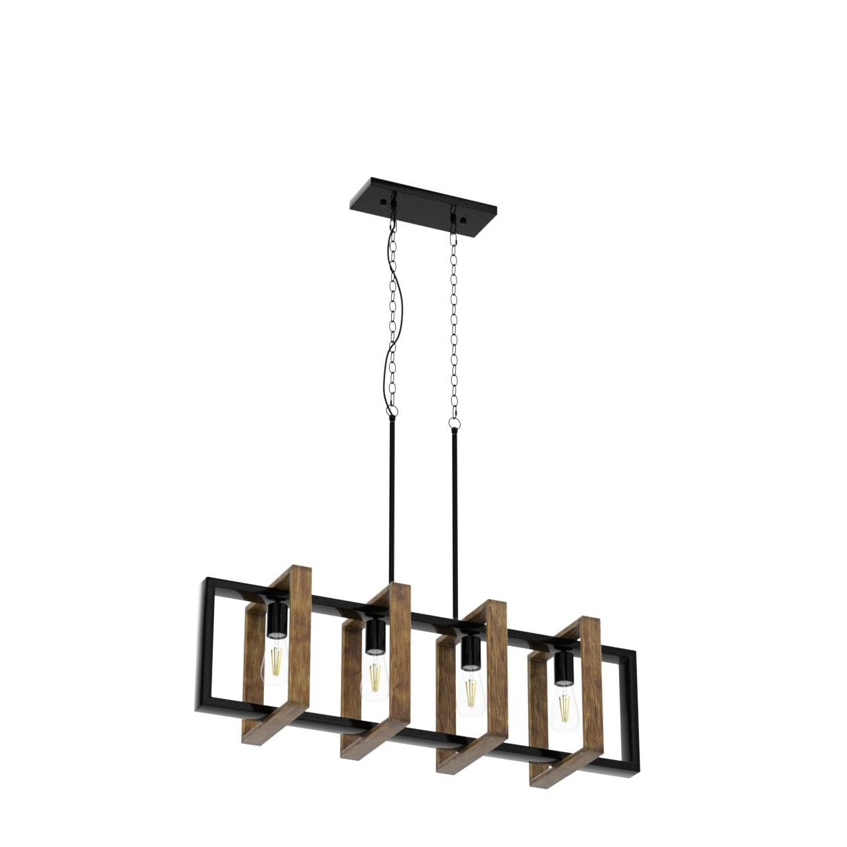 Tyhogar Dining Room Light Fixture-35 Adjustable Height 4-Light Farmhouse Chandelier Rustic Faux Wooden Kitchen Island Lighting Country Style Dining Room Chandeliers (No Bulbs Included)