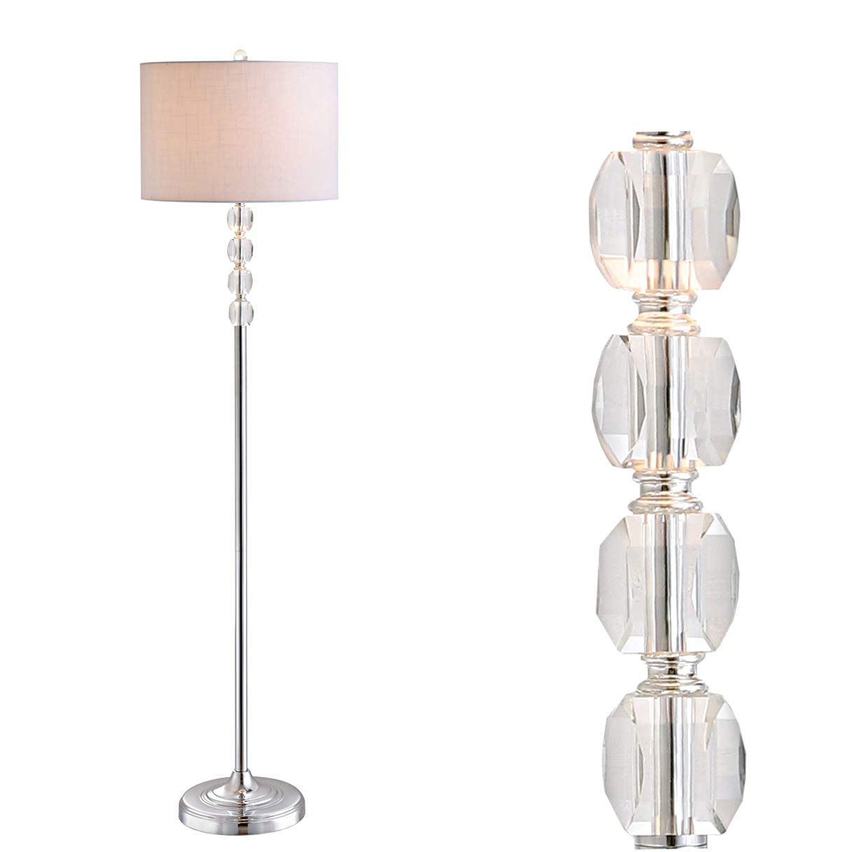 JONATHAN Y LED Floor Lamp, Crystal/Metal, Model JYL2028A, 59.5in, Clear/Chrome, Contemporary Glam for Living Room, Bedroom, Office