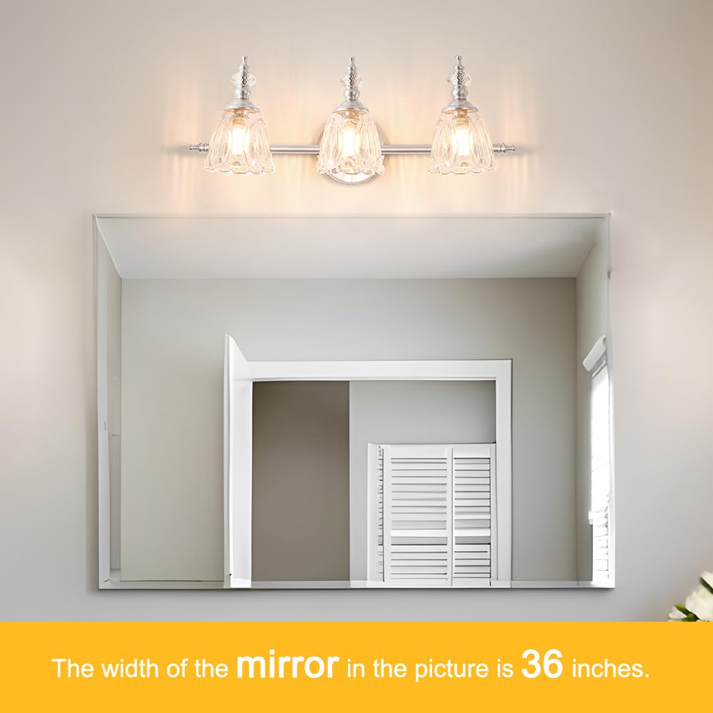 Ditoon Brushed Nickel Vanity Light  Antique Bathroom Vanity Light Over Mirror  3 Light Lighting Fixture With Flower Glass Shade  Farmhouse Sconces Wall Lighting For Hallway Living Room Bedroom