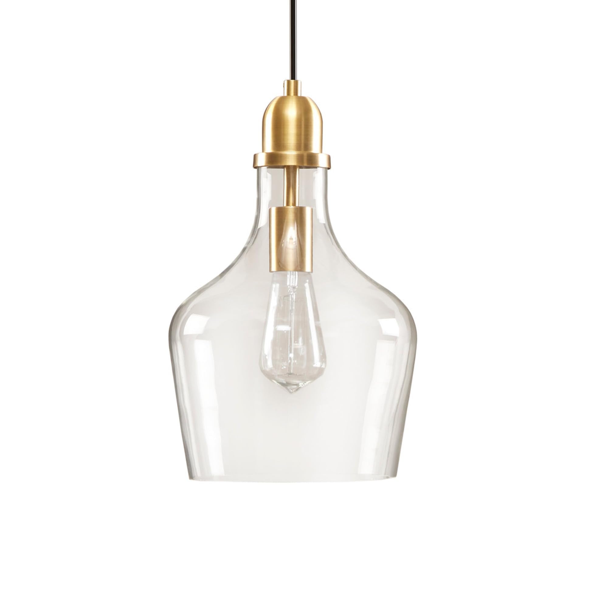 Hampton Hill Auburn Pendant Kitchen Lighting For Dining Room, Industrial Kitchen Lights, Hand-Blown Glass Bell Shaped Pendant Light For Kitchen Island, Foyer, Bedroom, 9" Dia X 95.5" H, Gold/Clear