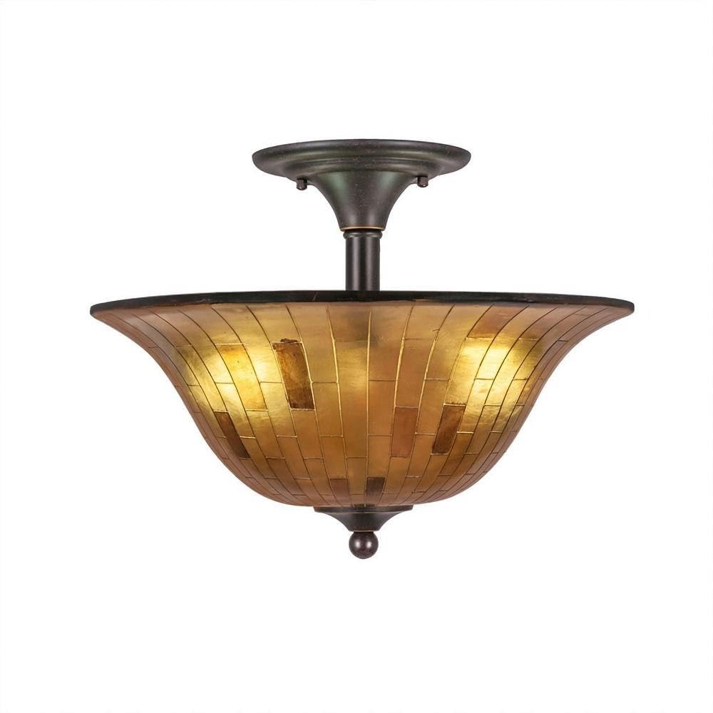Toltec Lighting 121-DG-708 Semi-Flush with 2 Bulbs with Penshell Resin Shade, 16, Dark Granite