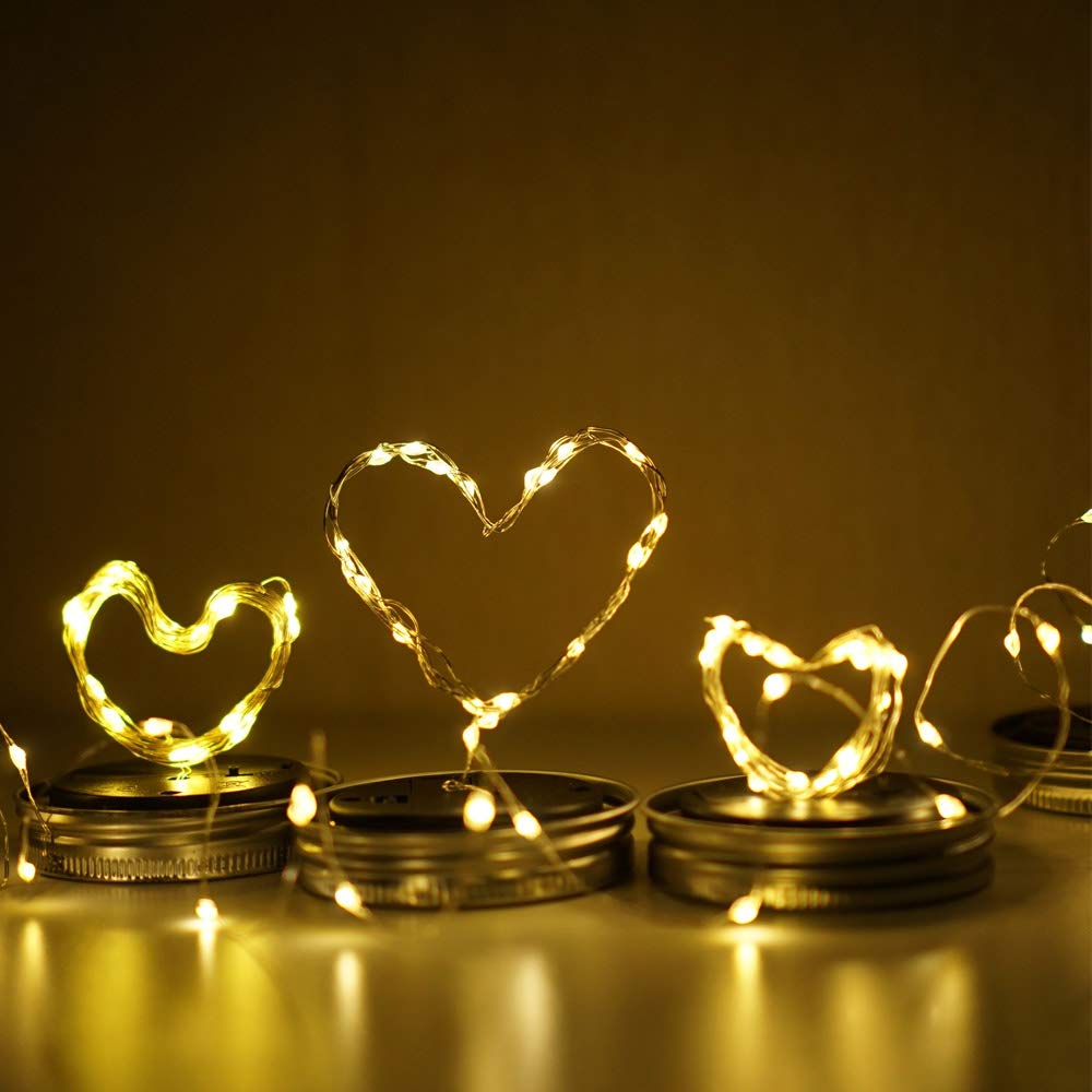 Cynzia Solar Mason Jar Lights, 6 Pack 10 Led Jar Lid String Lights With 6 Hangers(No Jars), Waterproof Fairy Firefly Light For G