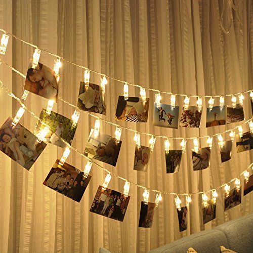 Warmoor 20 LED Photo Clips String Lights, 5M 16ft Fairy Starry Lights Wall Decoration Light for Hanging Photos Paintings Picture