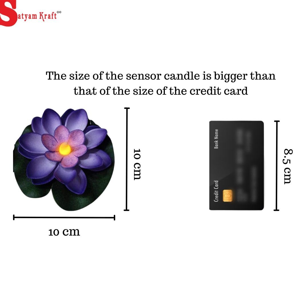 SATYAM KRAFT 4 Pcs Sensor Water Floating Diyas Smokeless Flameless Candles Lotus Flowers Led Tea Light Candle for Pool, Pond, Gl