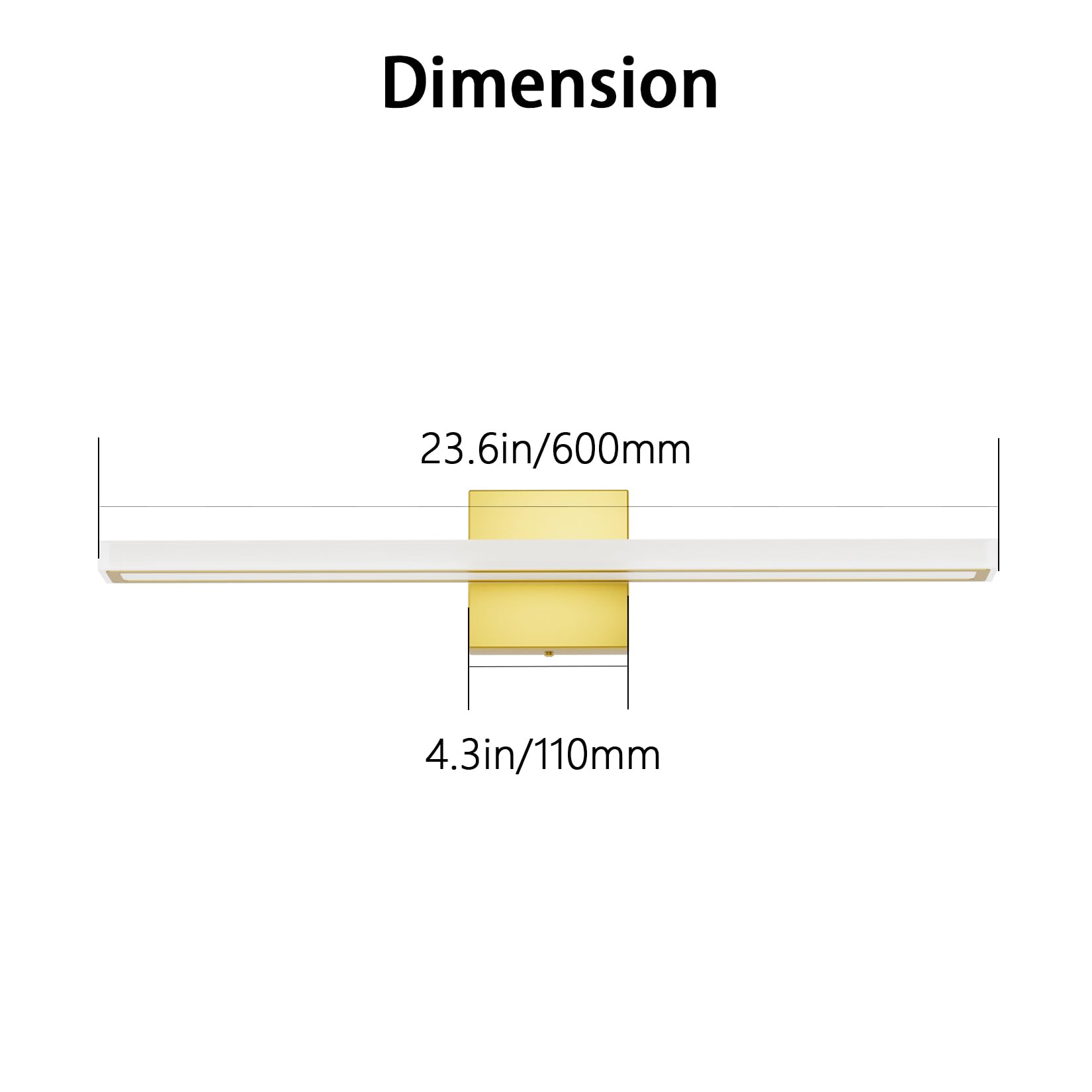 lundwa 24inch Gold LED Bathroom Vanity Light Bar, 18W Modern Fixture, Cool White 6000K, Model JS6181, Stainless Steel