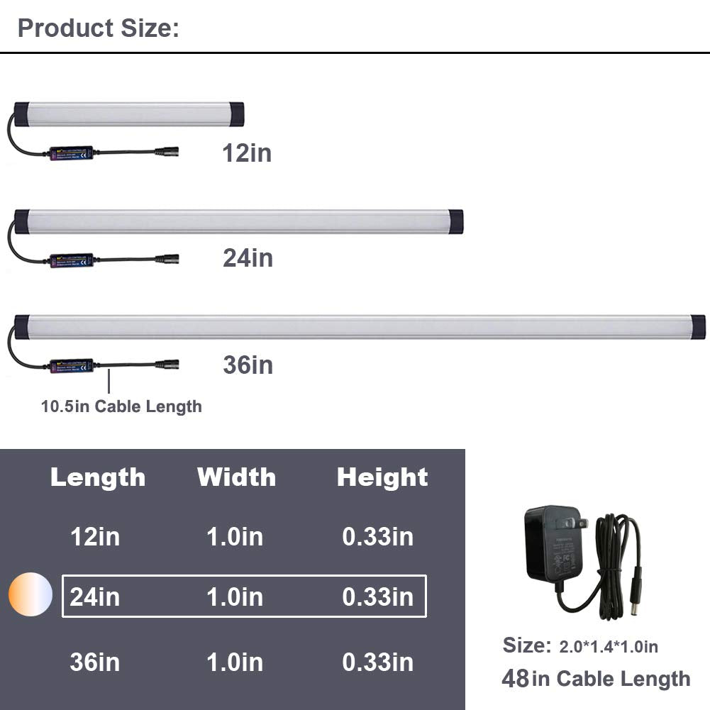 LAIFUNI Dimmable Under Cabinet Lighting, Color Temperature Changing LED Light Bar, Daylight to Warm White Lights, Remote Control